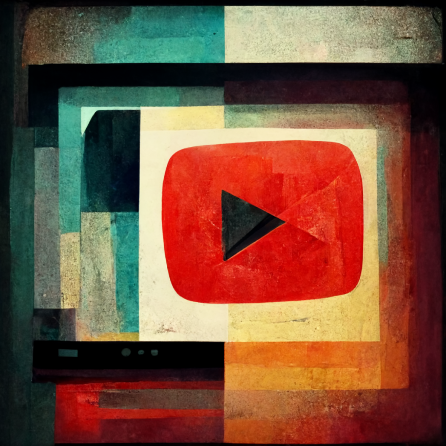Abstract artwork, with a Play button in the middle